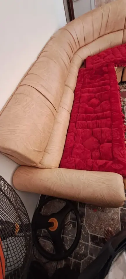 Curved Sofa with Beige Upholstery