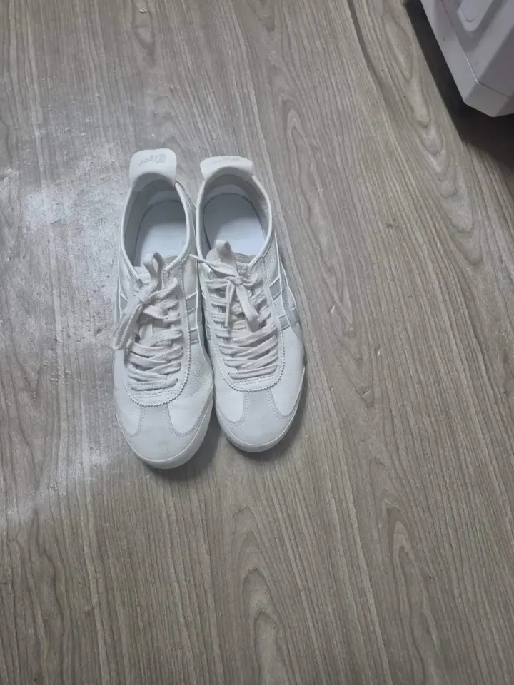 White Sneakers with Grey Stripes