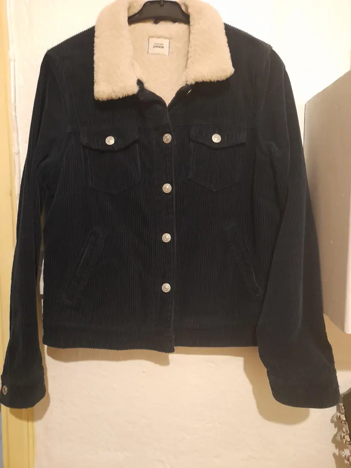 Veste velour côtelé bleu marine avek fourrure