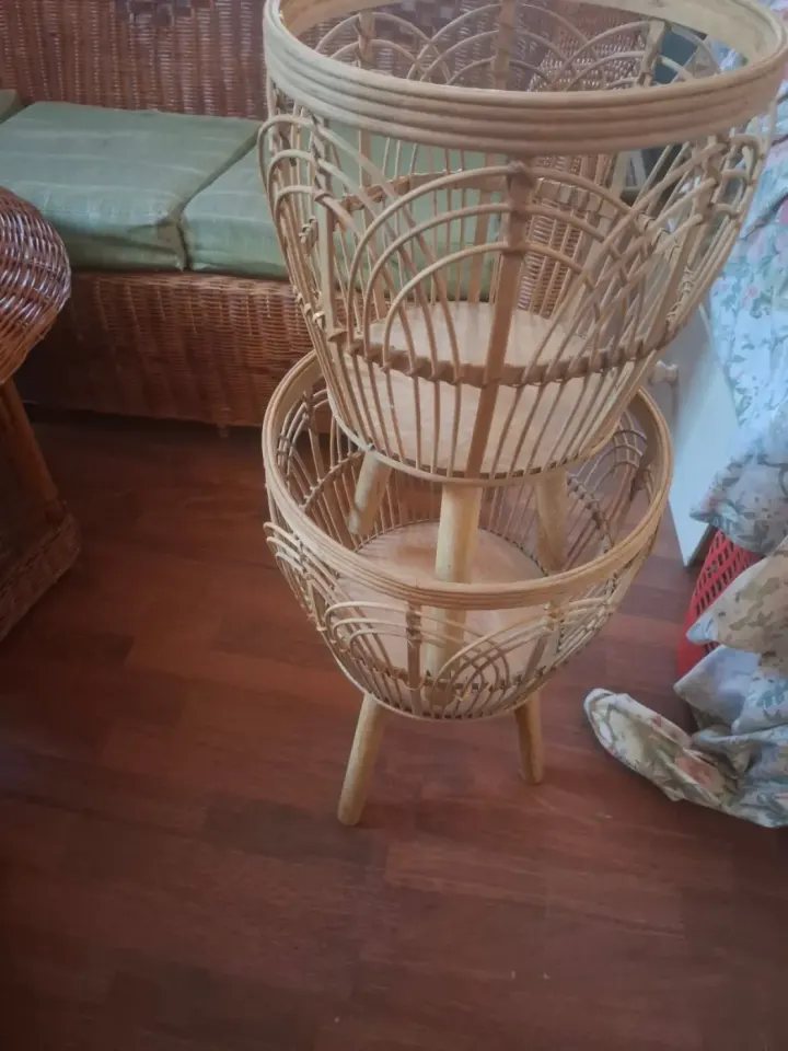 Vintage Rattan 2-Tier Plant Stand