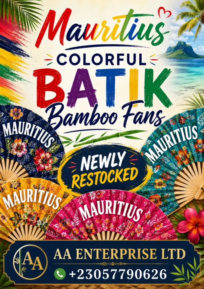 Colorful Batik Bamboo Fans - Mauritius Souvenirs