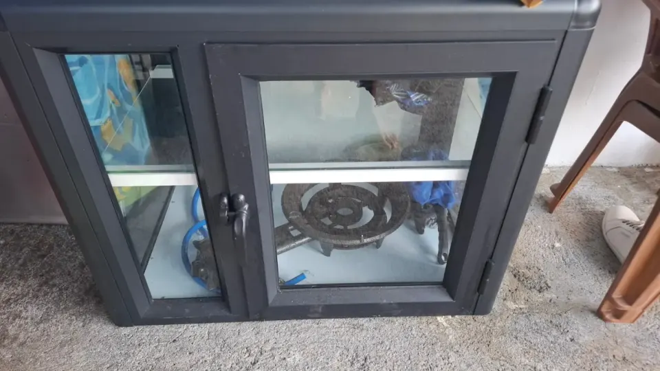 Aluminium and glass display cabinet