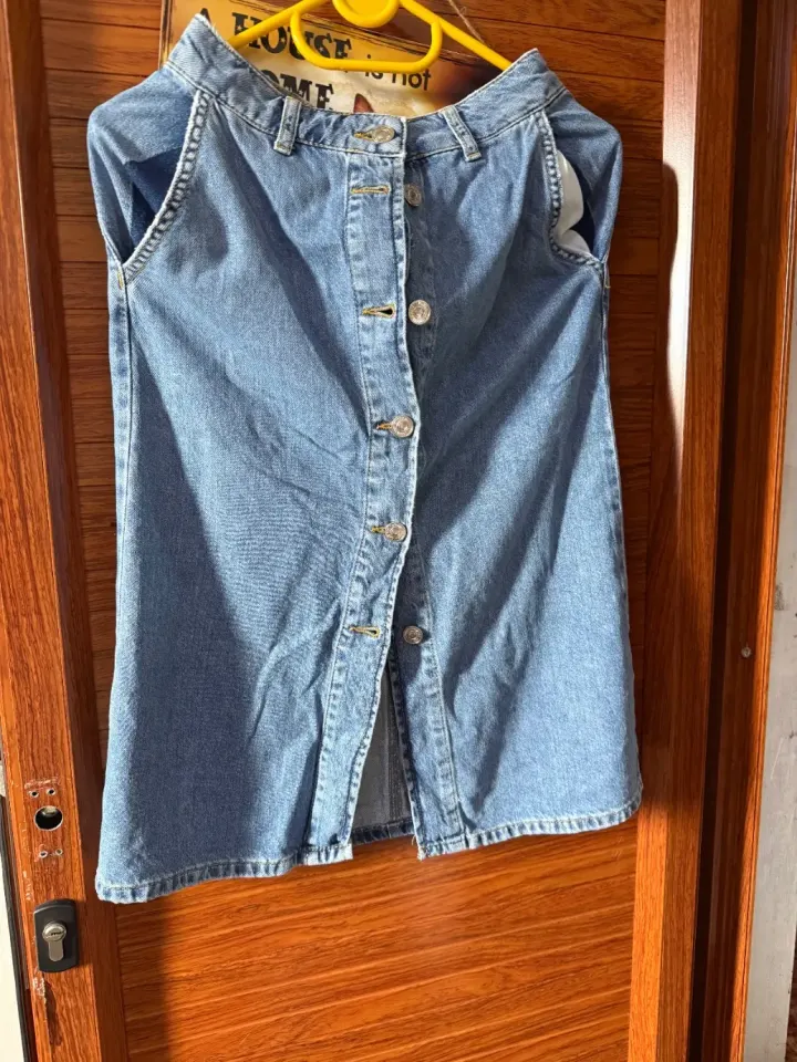 Zip en Denim Bouton Devant pou Fam