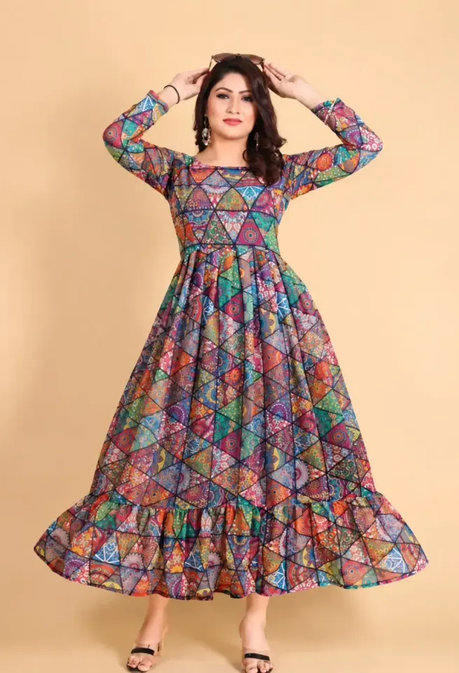 Robe longue imprimé géométrique coloré