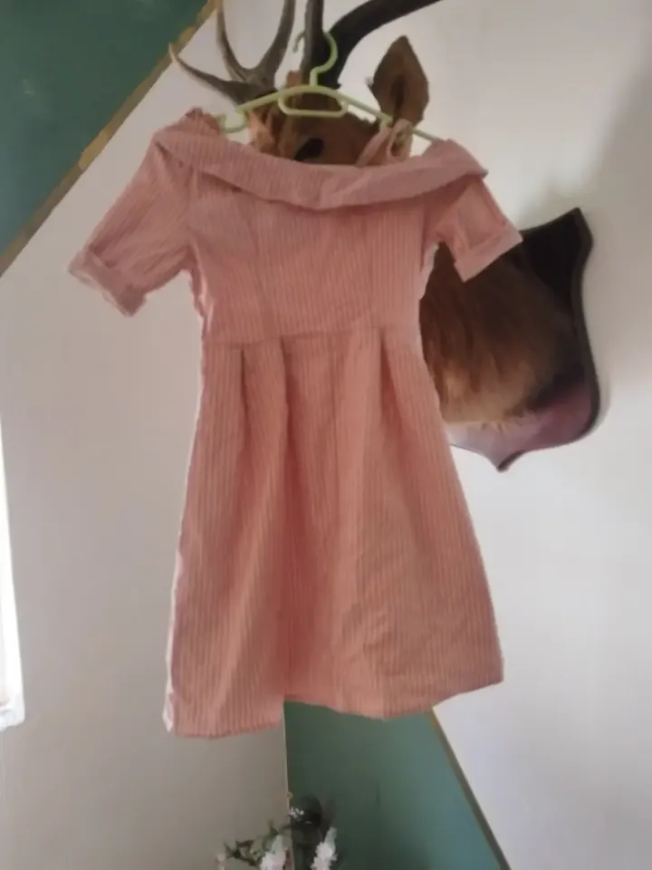 Pink Striped Off-Shoulder Dress