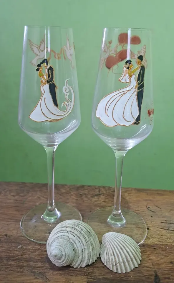 Flûtes à Champagne de Mariage Peintes à la Main - Paire