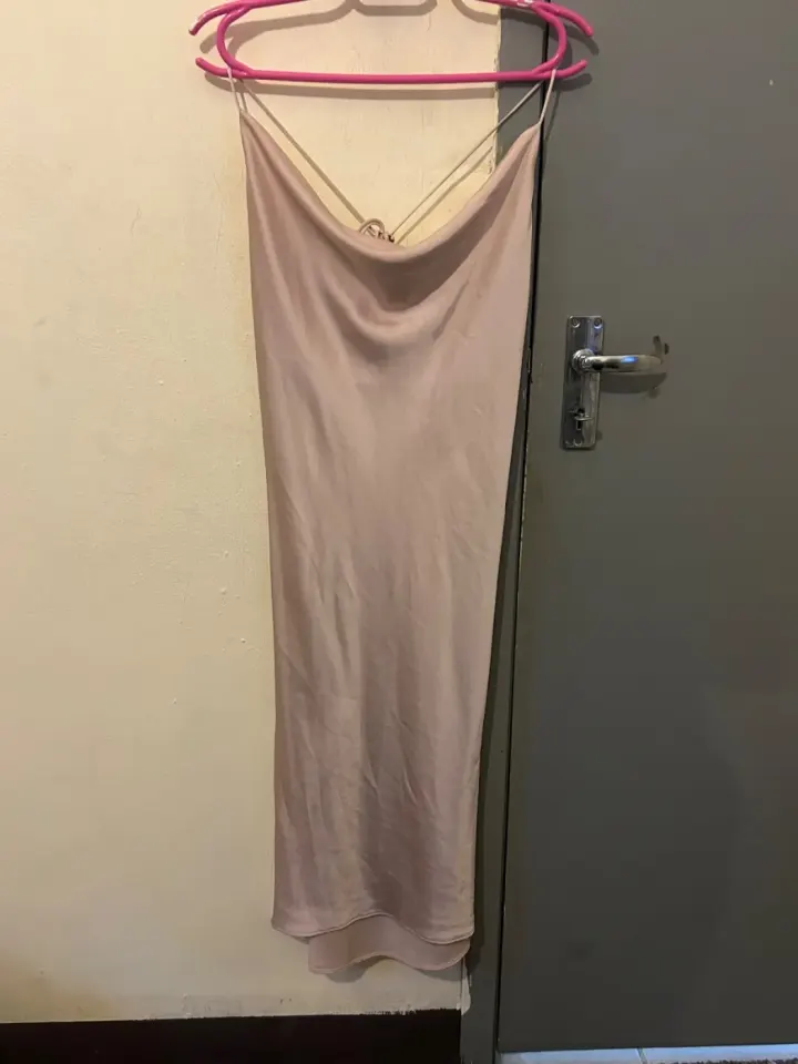 Elegant Nude Pink Satin Slip Dress