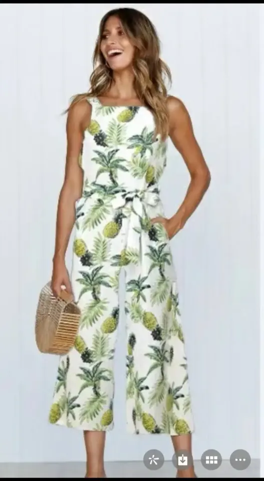 Combinaison Imprimé Tropical avec Ceinture à Nouer
