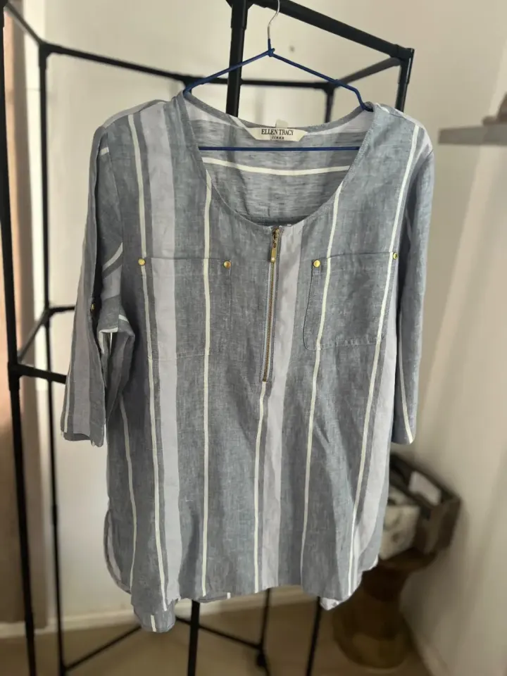 Ellen Tracy Striped Linen Blend Tunic Top
