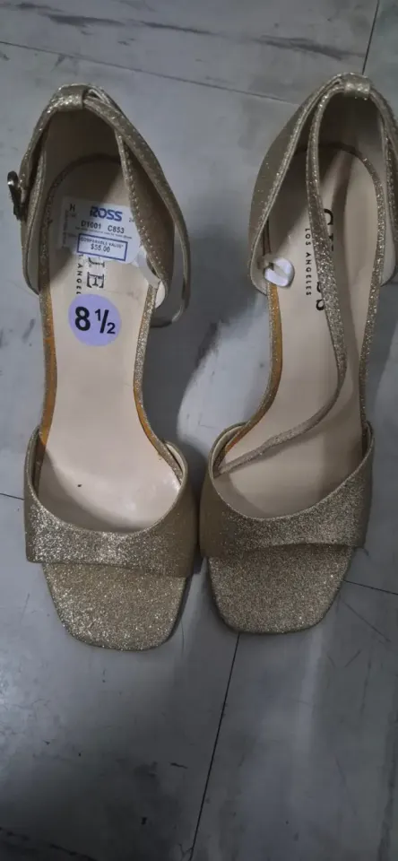 Gold Glitter Ankle Strap Heels - Size 8.5