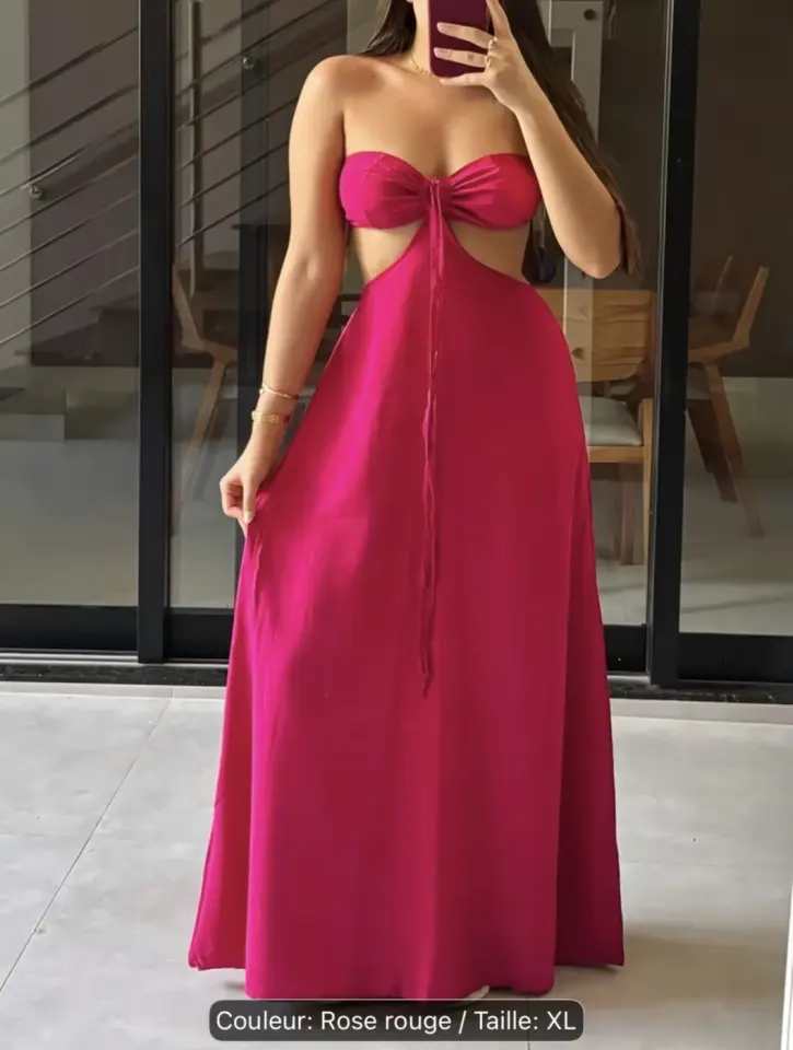 Robe longue bustier rose rouge, taille XL