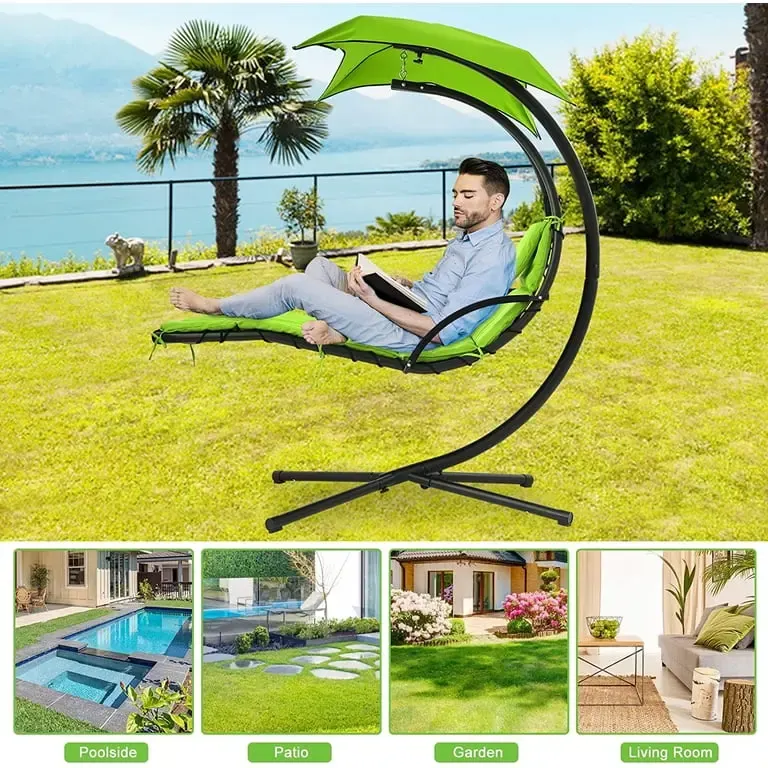 Outdoor Hanging Chaise Lounge Chair with Canopy