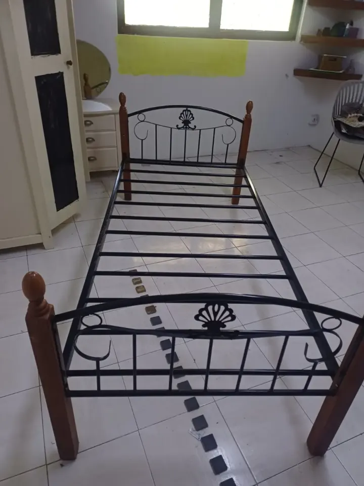 Single Metal Bed Frame with Wooden Posts