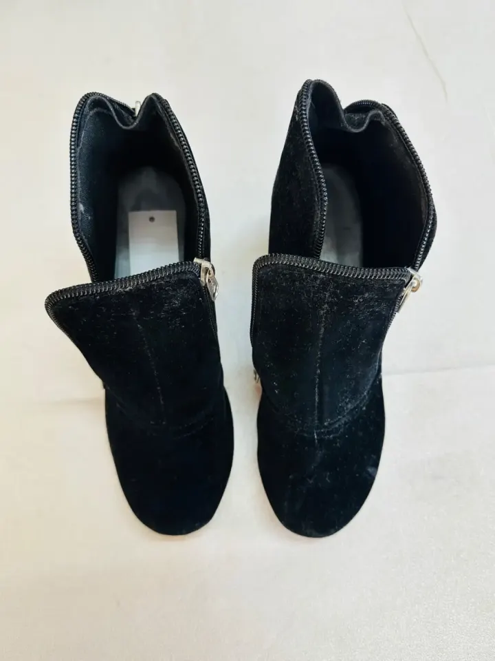 Élégantes Bottines Noires en Velours avec Fermetures Éclair