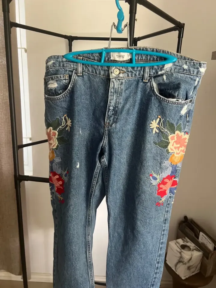 Mango Embroidered Floral Jeans