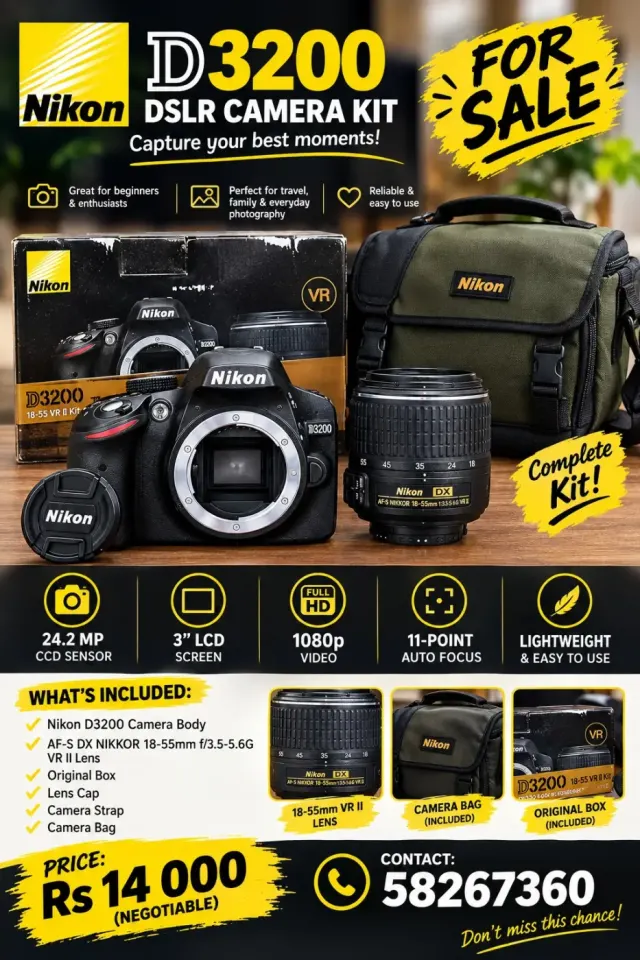 Kit Kamera DSLR Nikon D3200 avek Leker 18-55mm VR II