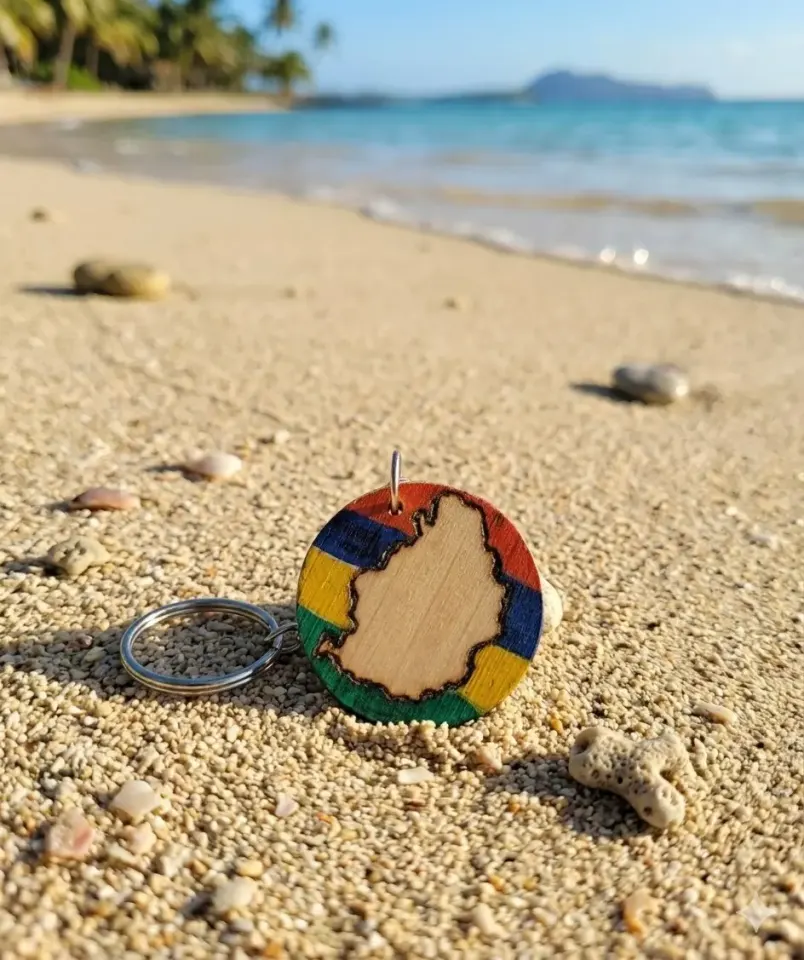 Mauritius Map Wooden Keychain
