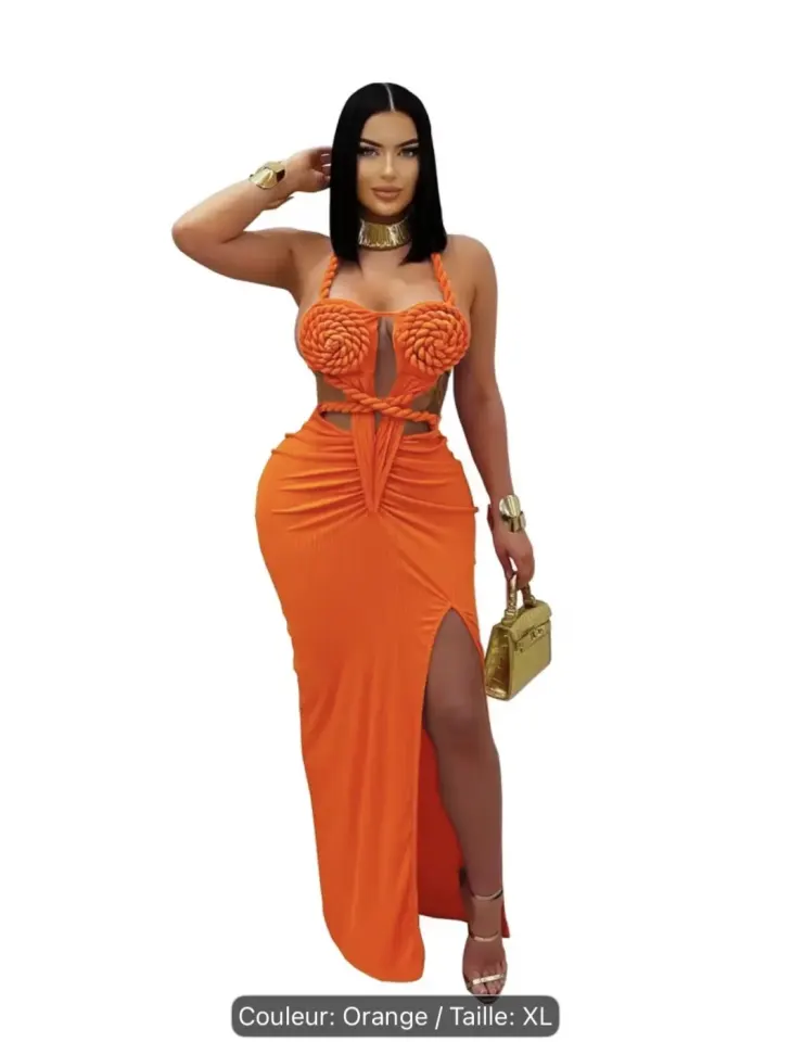 Robe longue orange fendue taille XL