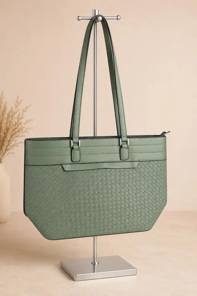 Sac fourre-tout tissé vert élégant