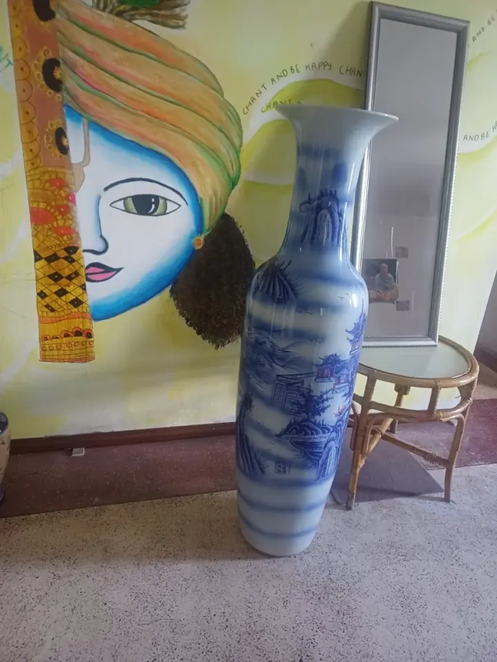 Large Blue & White Ceramic Floor Vase