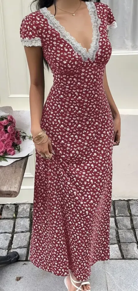 Floral Maxi Dress with Lace Trim
