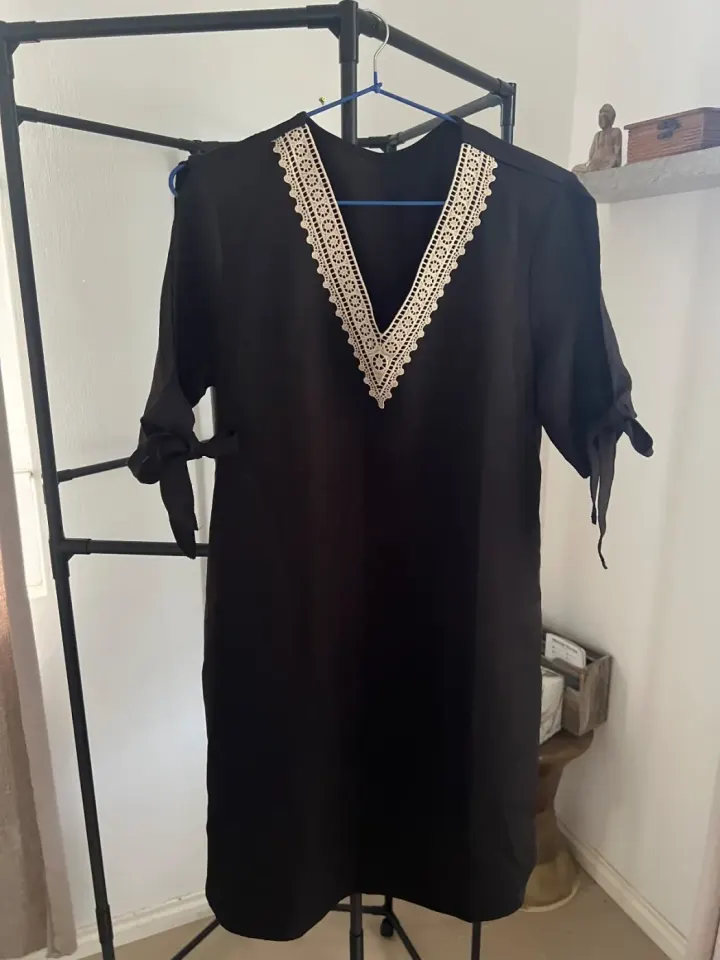 Black Dress with Lace V-Neck