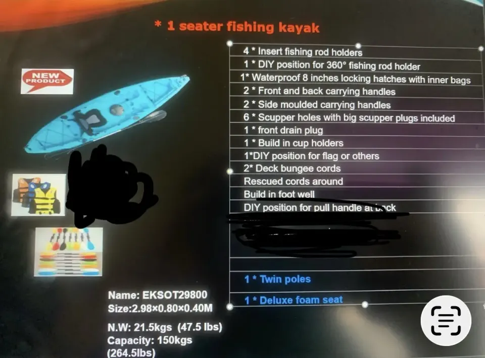1 Seater Paddle Fishing & Leisure Kayak - New Product