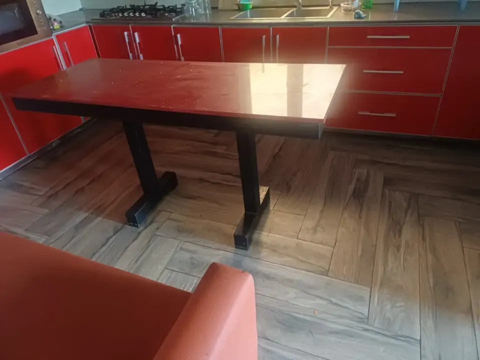 Red Top Dining Table with Black Metal Base