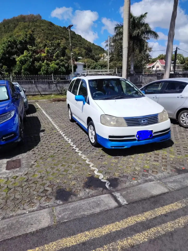 White and Blue Nissan Wingroad Wagon
