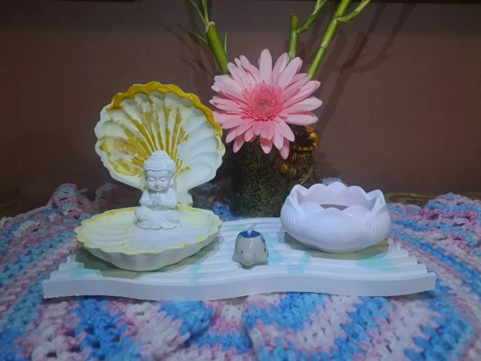 Set Dekorasion Zen avek Statu Bouddha ek Port-Bousi