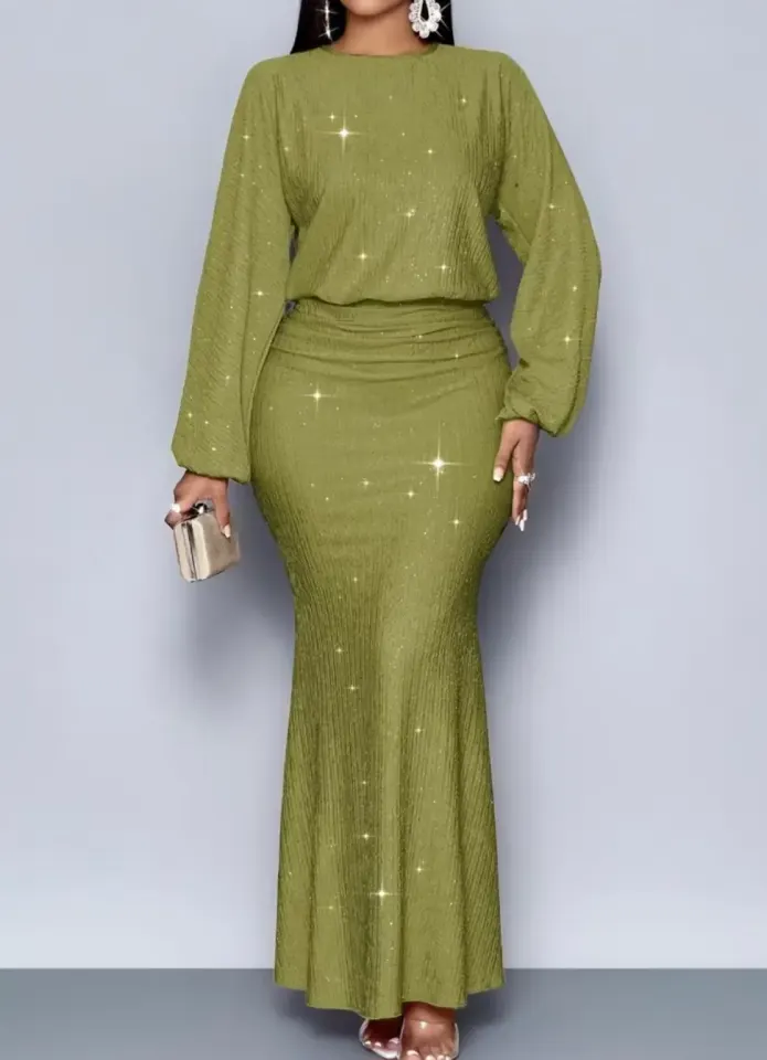 Robe Longue Scintillante Verte Élégante