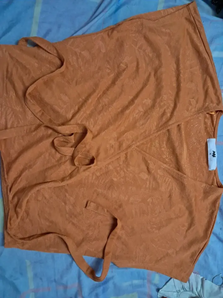 Orange Wrap Top with Tie Closure