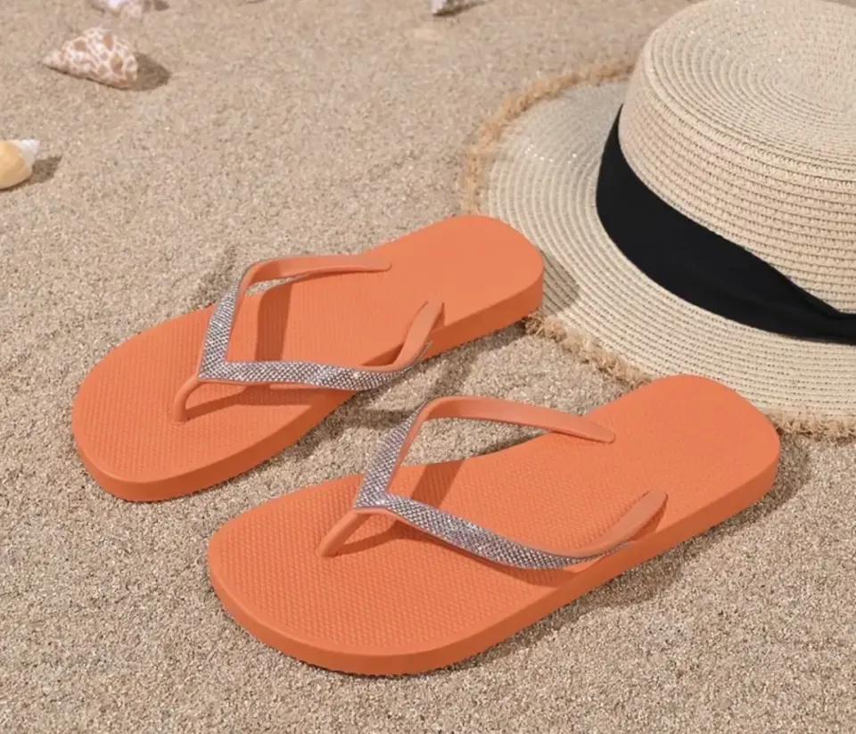 Tongs Orange avec Lanières Pailletées