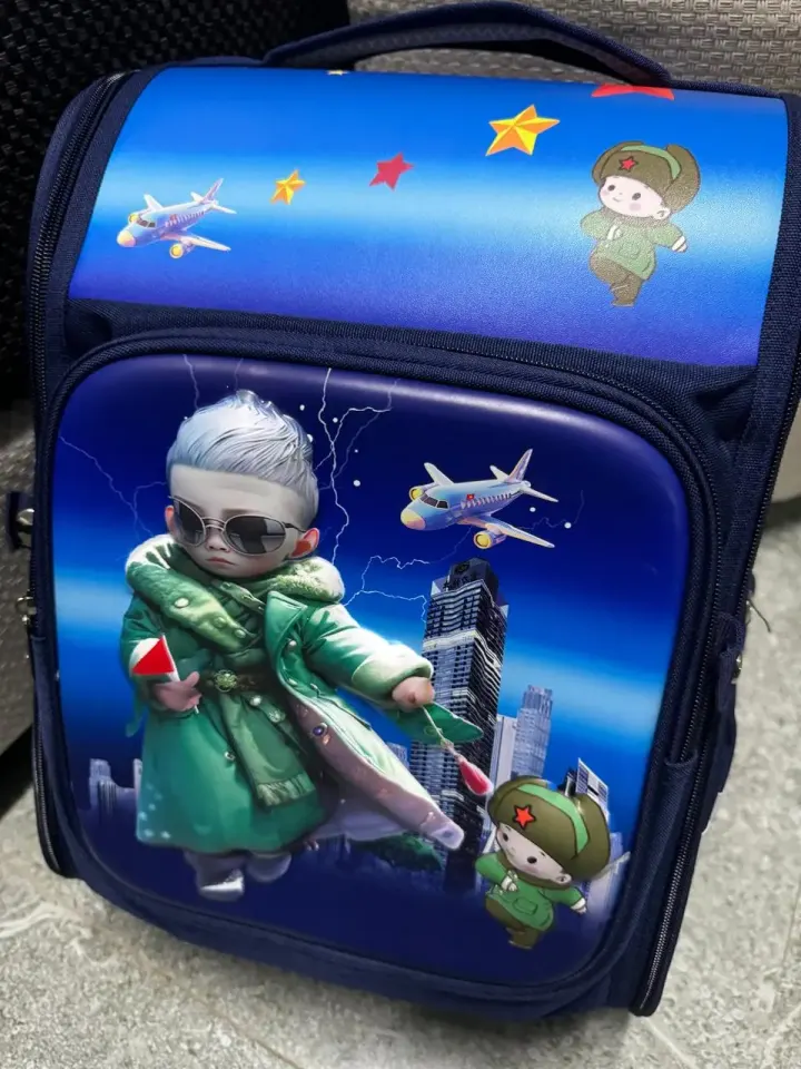 Sac d'école bleu pour enfants avec motif de dessin animé