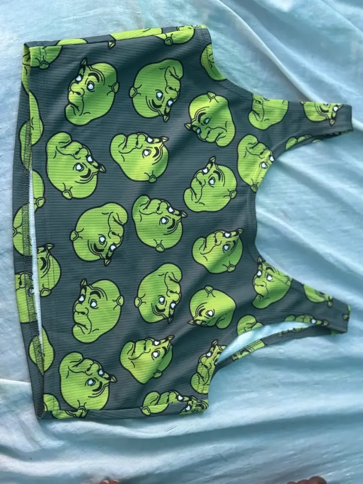 Green Face Pattern Crop Top