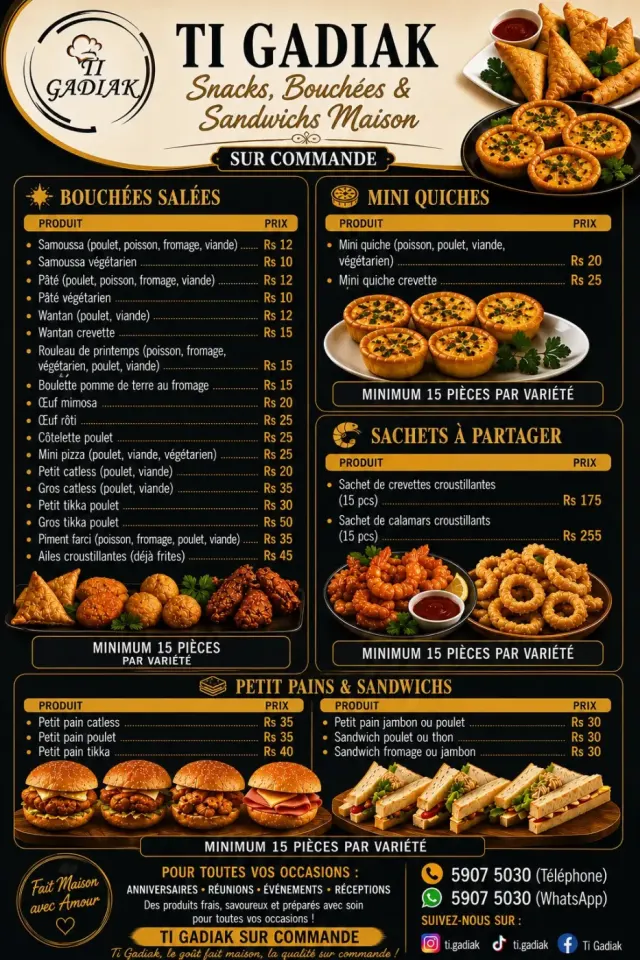 Ti Gadiak : Snacks, Bouchées & Sandwiches Faits Maison