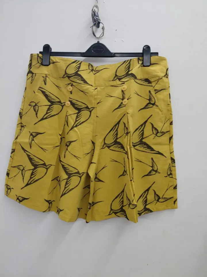 Yellow Shorts with Bird Print