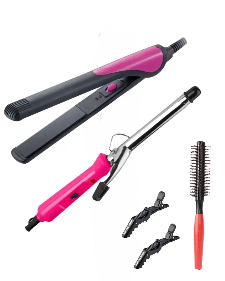 Hair Styling Set: Straightener, Curler, Brush & Clips