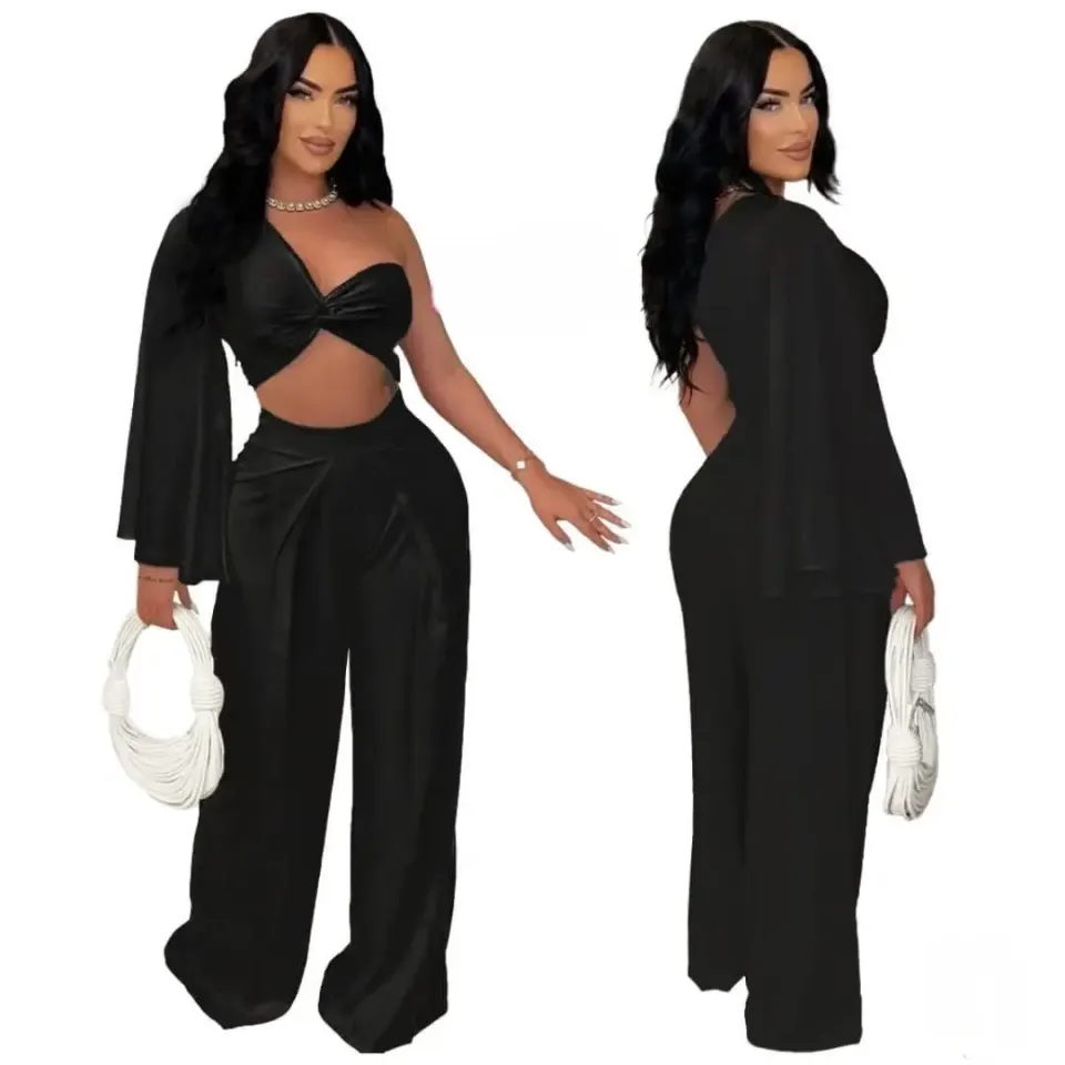 Ansanm pantalon ek top asimetrik nwar