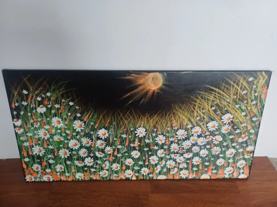 Toile Peinte à la Main - Champ de Marguerites
