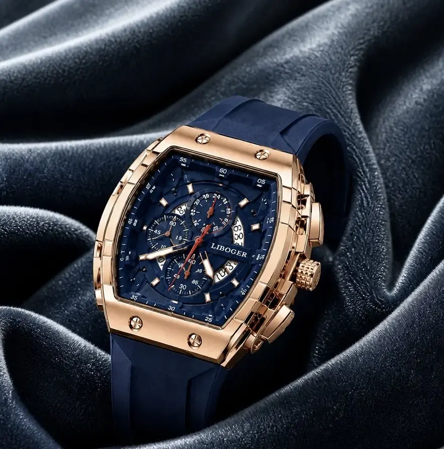 Mont Liboger Chronograph pou Zom - Ble & Rose Gold