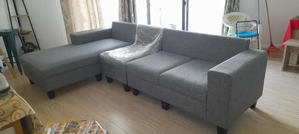 Grey L-Shaped Sofa with Chaise