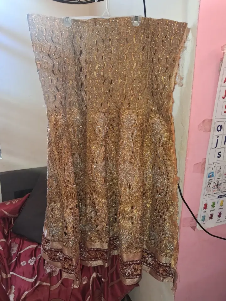 Semi stitched Embroidered Gold & Maroon Lehenga Skirt