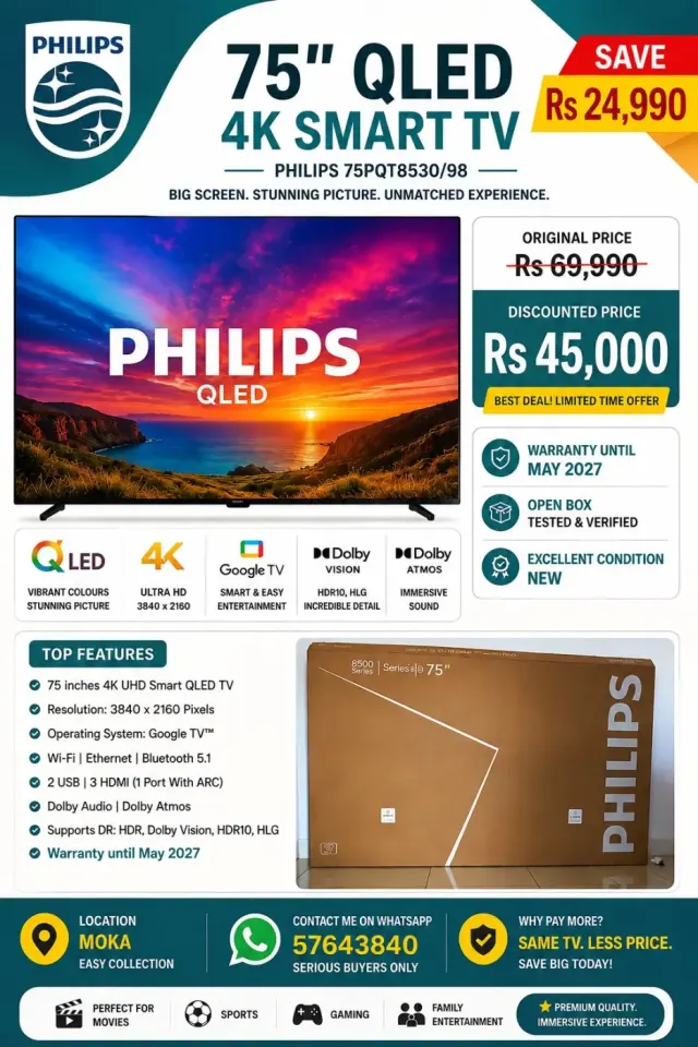 Philips 75" QLED 4K Smart TV - New