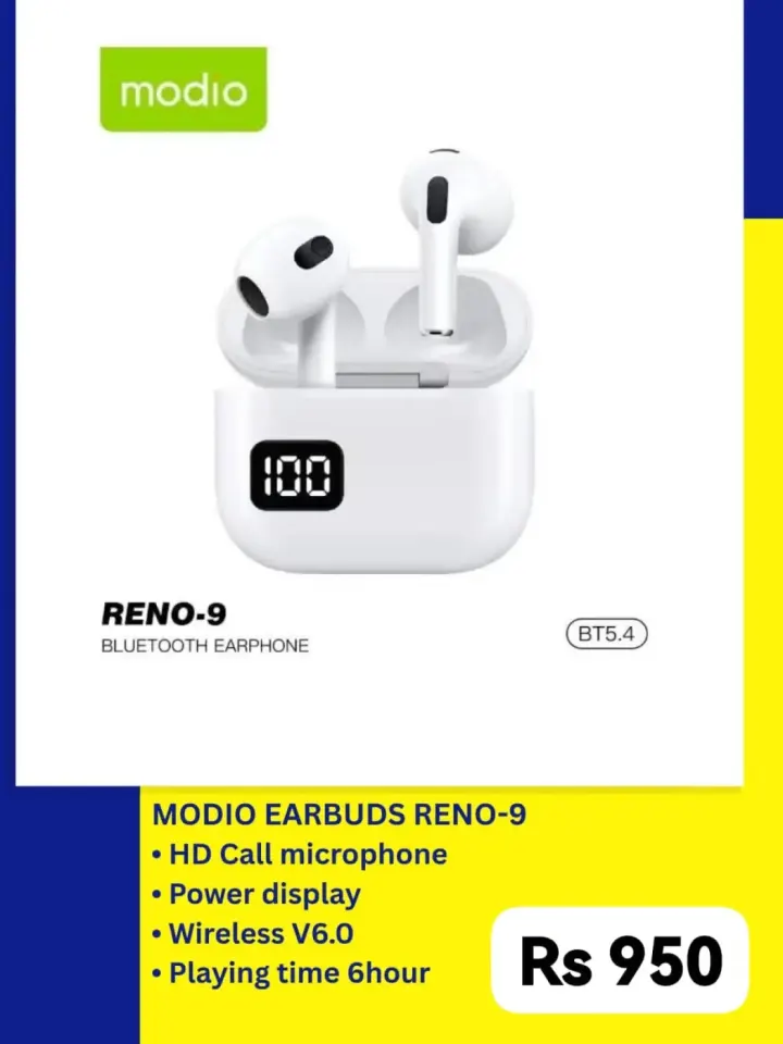 Modio Reno-9 Bluetooth Earbuds with Power Display