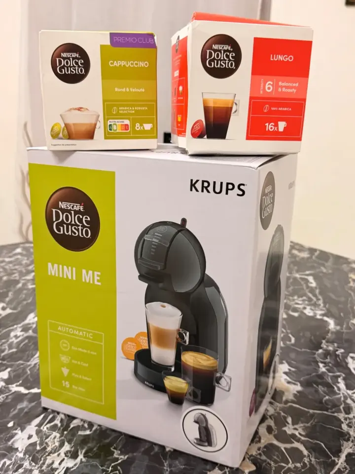 Machine à café Nescafé Dolce Gusto Mini Me avec 2 boîtes de capsules (1 boîte de Cappuccino et 1 boîte de Lungo)