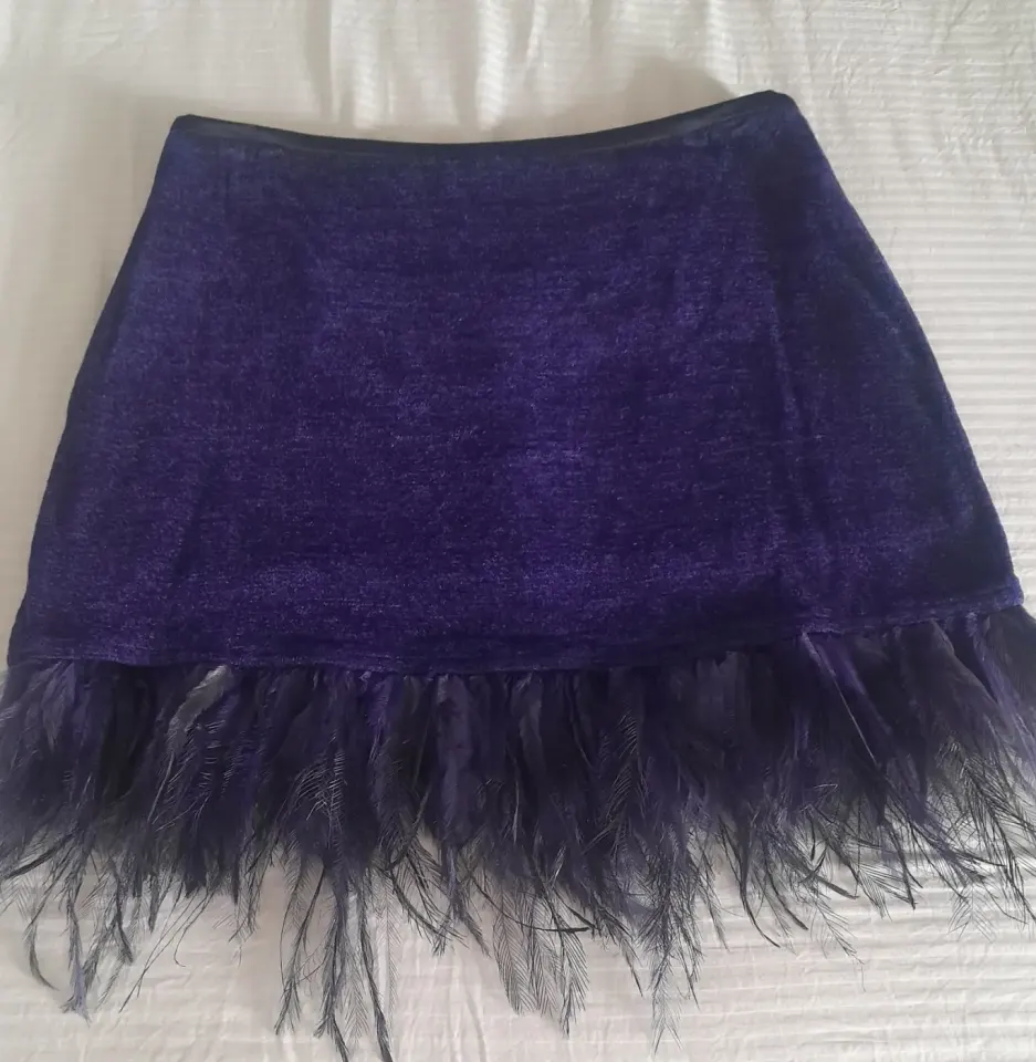 Purple Velvet Skirt with Feather Trim
