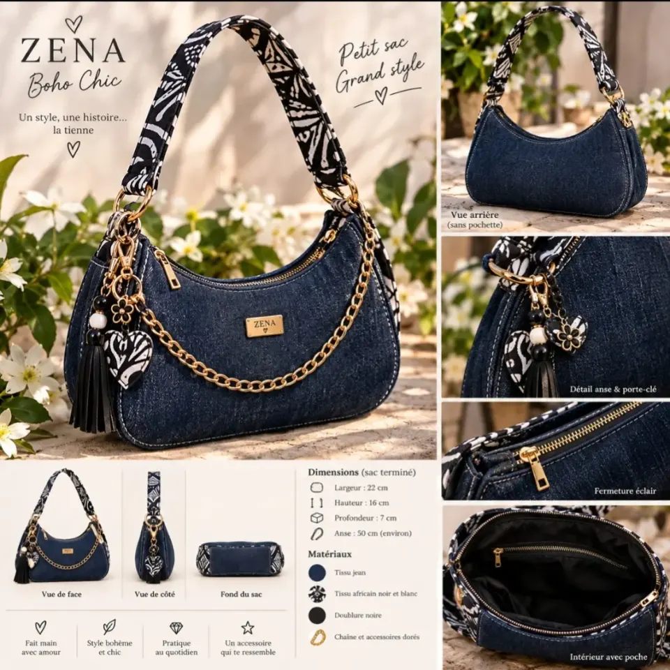 Sac ZENA Boho Chic en jean avec chaîne dorée