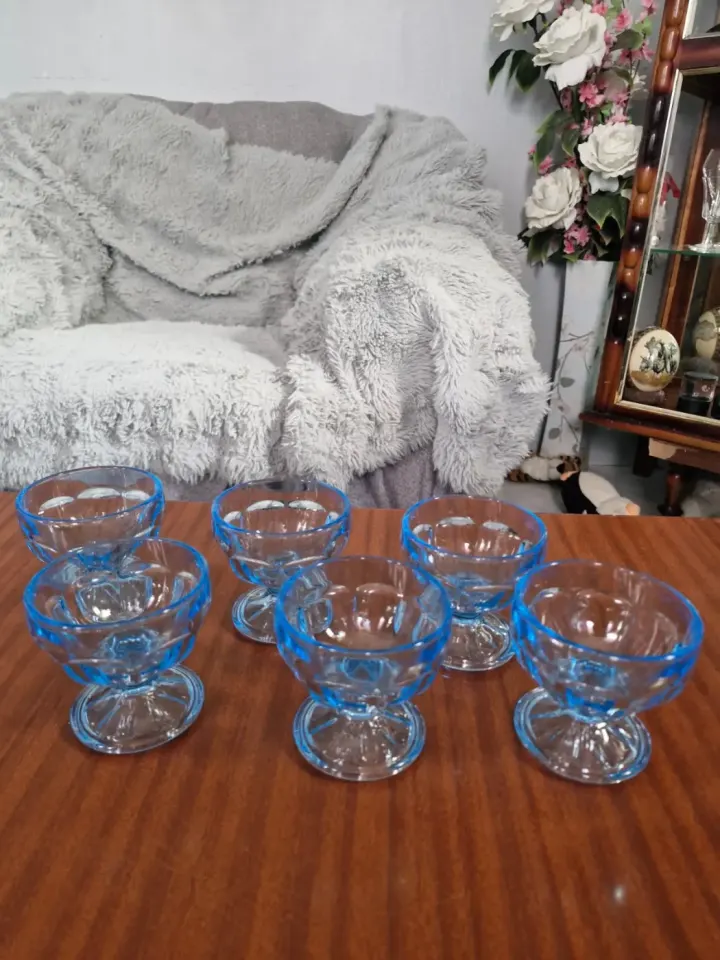 Lot de 6 Coupes à Dessert en Verre Bleu