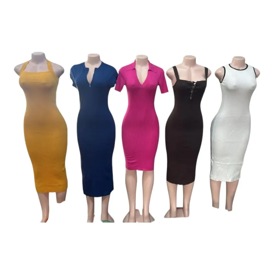 Robes Midi Bodycon Nervurées pour Femmes - Plusieurs Couleurs